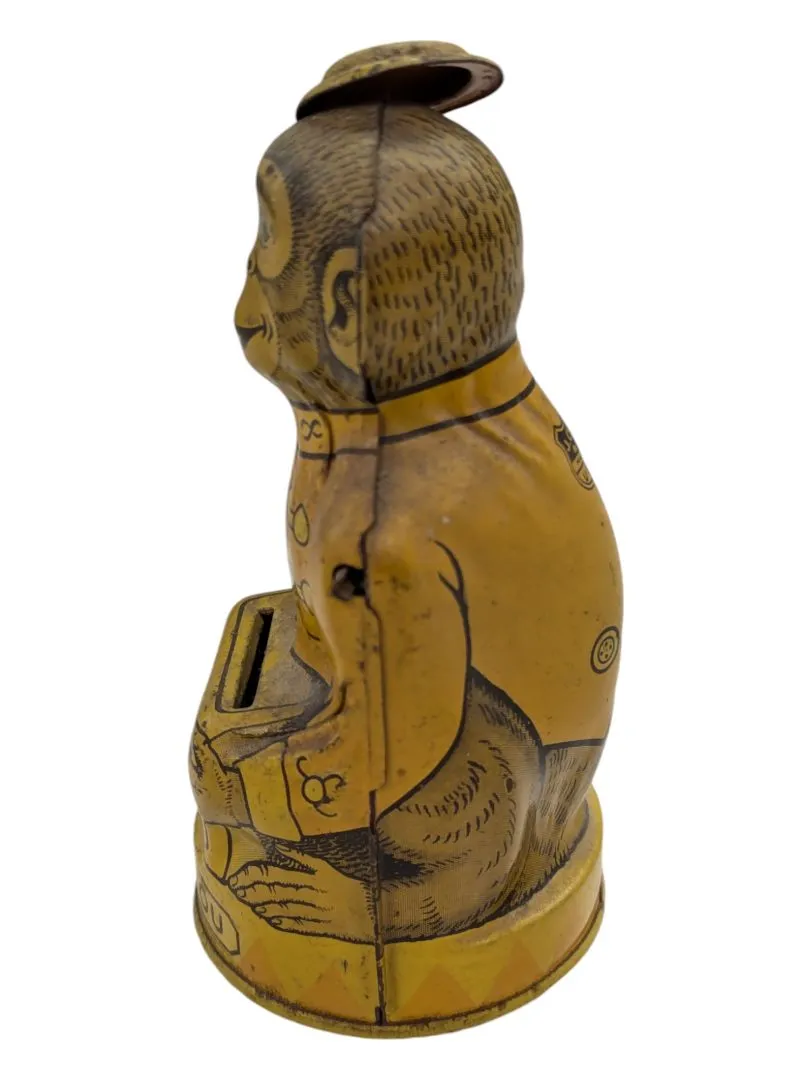 J Chein Vintage Tin Litho Monkey Bank Toy