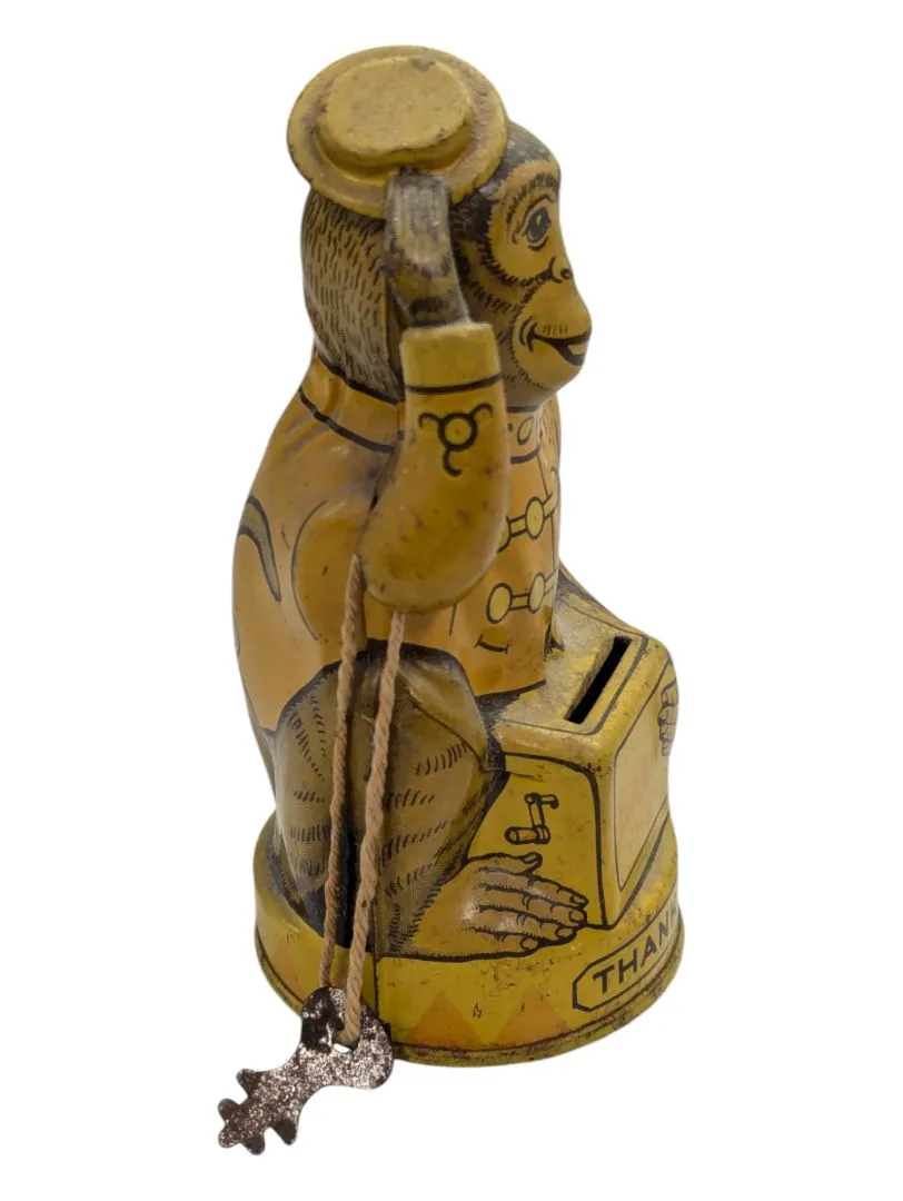 J Chein Vintage Tin Litho Monkey Bank Toy