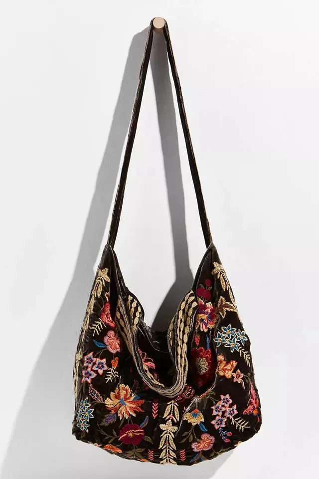 Johnny Was Taline Velveteen Tote Rust Brown Butterfly Velvet Bag Handbag Red New