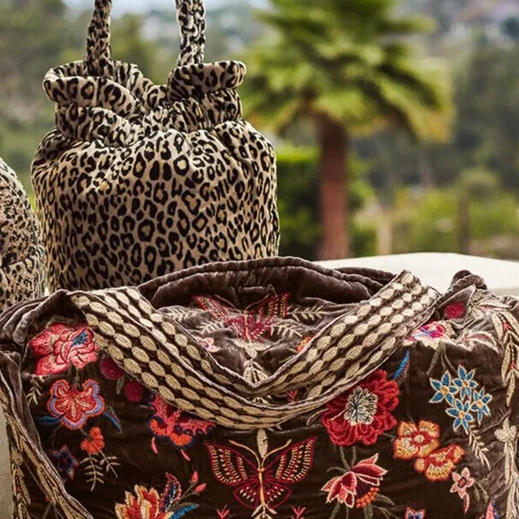 Johnny Was Taline Velveteen Tote Rust Brown Butterfly Velvet Bag Handbag Red New