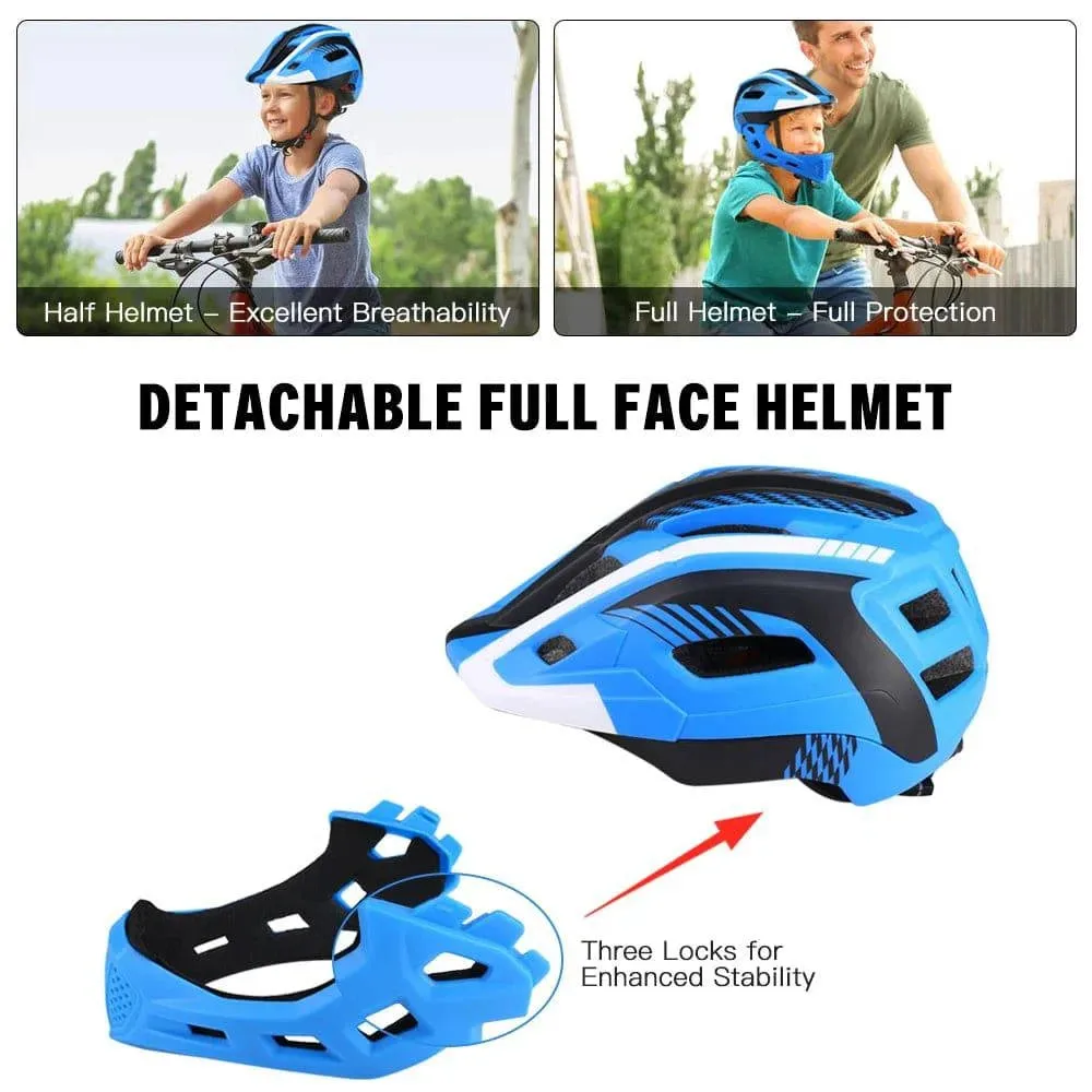 Kids Detachable Full Face Bike Helmet Breathable Ultralight Cycling Sports Safety Helmet for Bicycle Skateboard Scooter