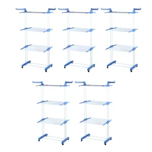 Kuber Industries Pack of 5 Stainless Steel Cloth Drying Stand | Foldable Wings | Balcony and Indoor | Easy to Assemble| Corrosion Free| Color-Blue| TW116BU