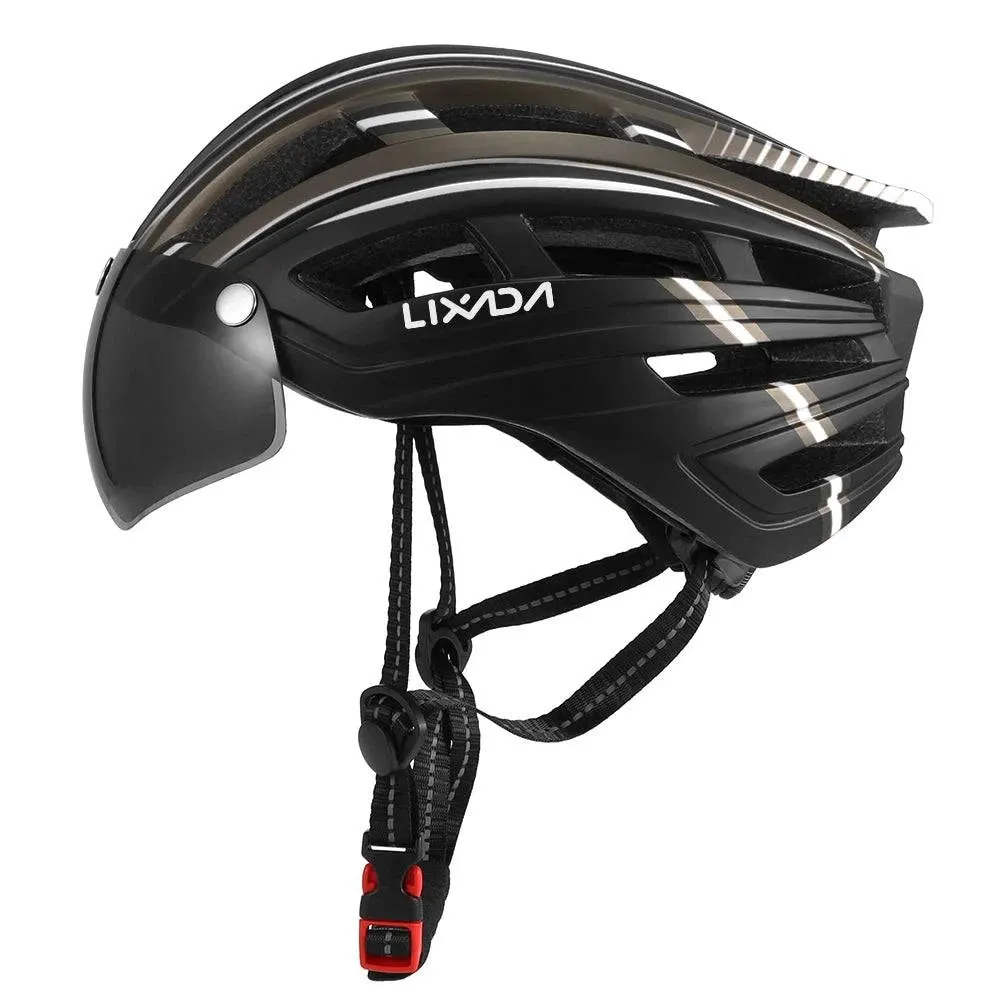 Lixada Bicycle Helmet LED Moutain Road USB Rechargeable Light Cycling Helmet For Man Sun Visor Goggles Men MTB Bike Headgear