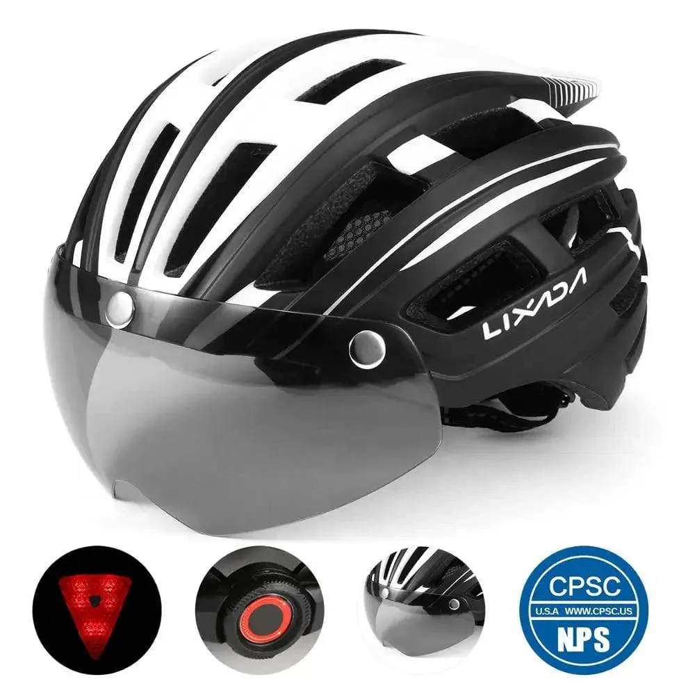 Lixada Bicycle Helmet LED Moutain Road USB Rechargeable Light Cycling Helmet For Man Sun Visor Goggles Men MTB Bike Headgear