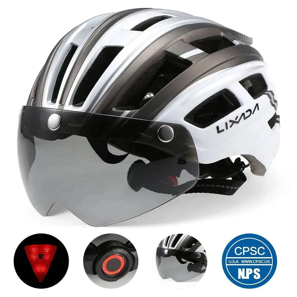 Lixada Bicycle Helmet LED Moutain Road USB Rechargeable Light Cycling Helmet For Man Sun Visor Goggles Men MTB Bike Headgear