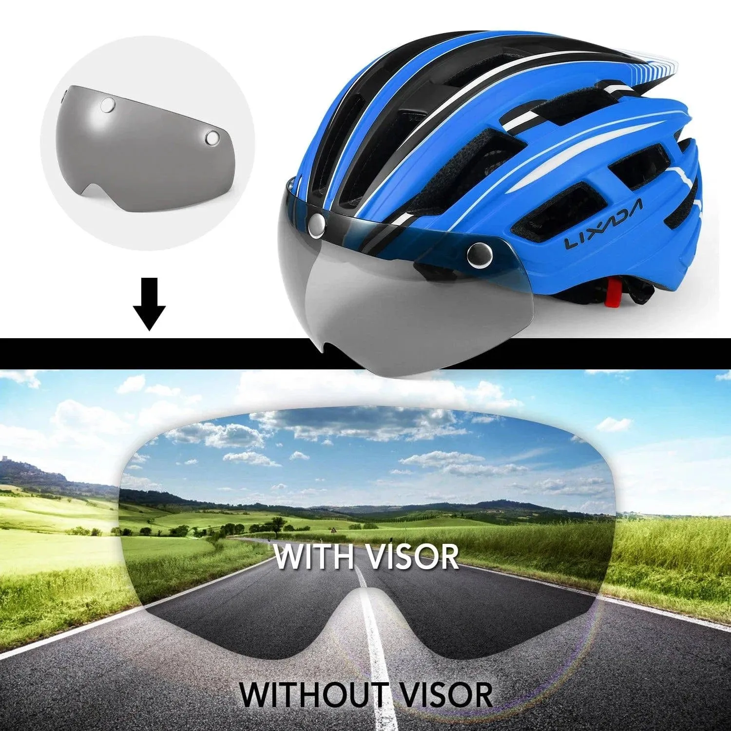 Lixada Bicycle Helmet LED Moutain Road USB Rechargeable Light Cycling Helmet For Man Sun Visor Goggles Men MTB Bike Headgear