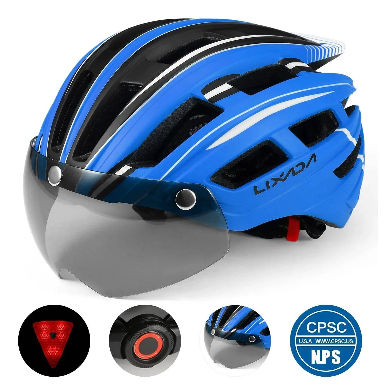 Lixada Bicycle Helmet LED Moutain Road USB Rechargeable Light Cycling Helmet For Man Sun Visor Goggles Men MTB Bike Headgear