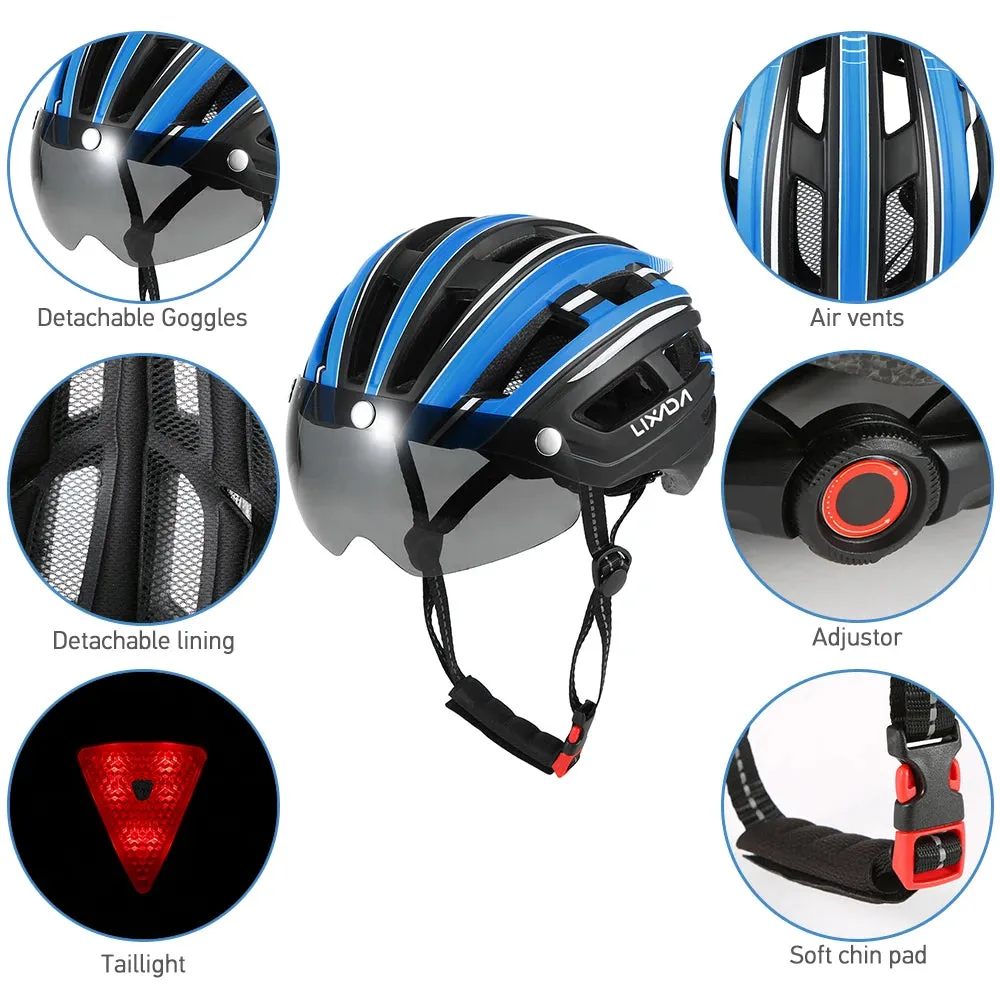 Lixada Bicycle Helmet LED Moutain Road USB Rechargeable Light Cycling Helmet For Man Sun Visor Goggles Men MTB Bike Headgear