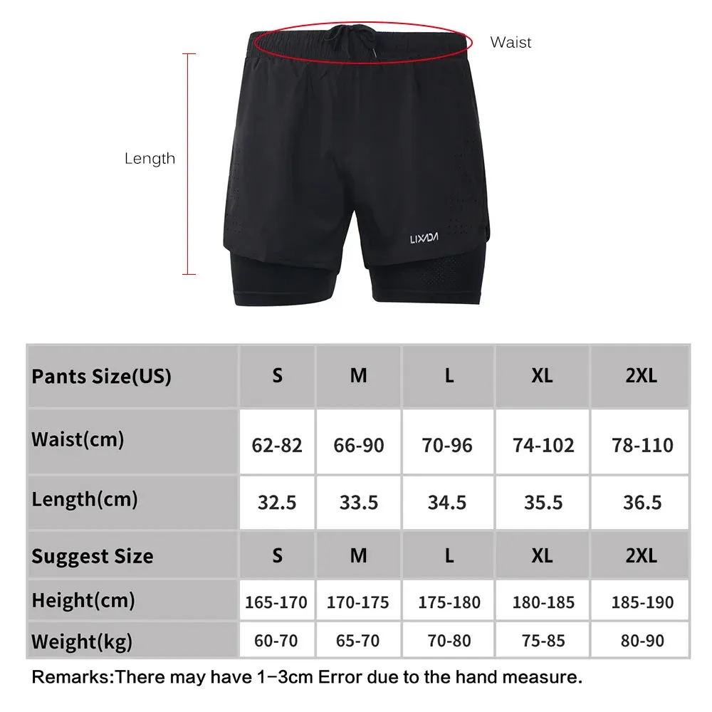 LIXADA Men 2-in-1 Running Shorts Quick Drying Breathable Gym Sports Shorts Training Exercise Jogging Cycling Shorts Longer Liner