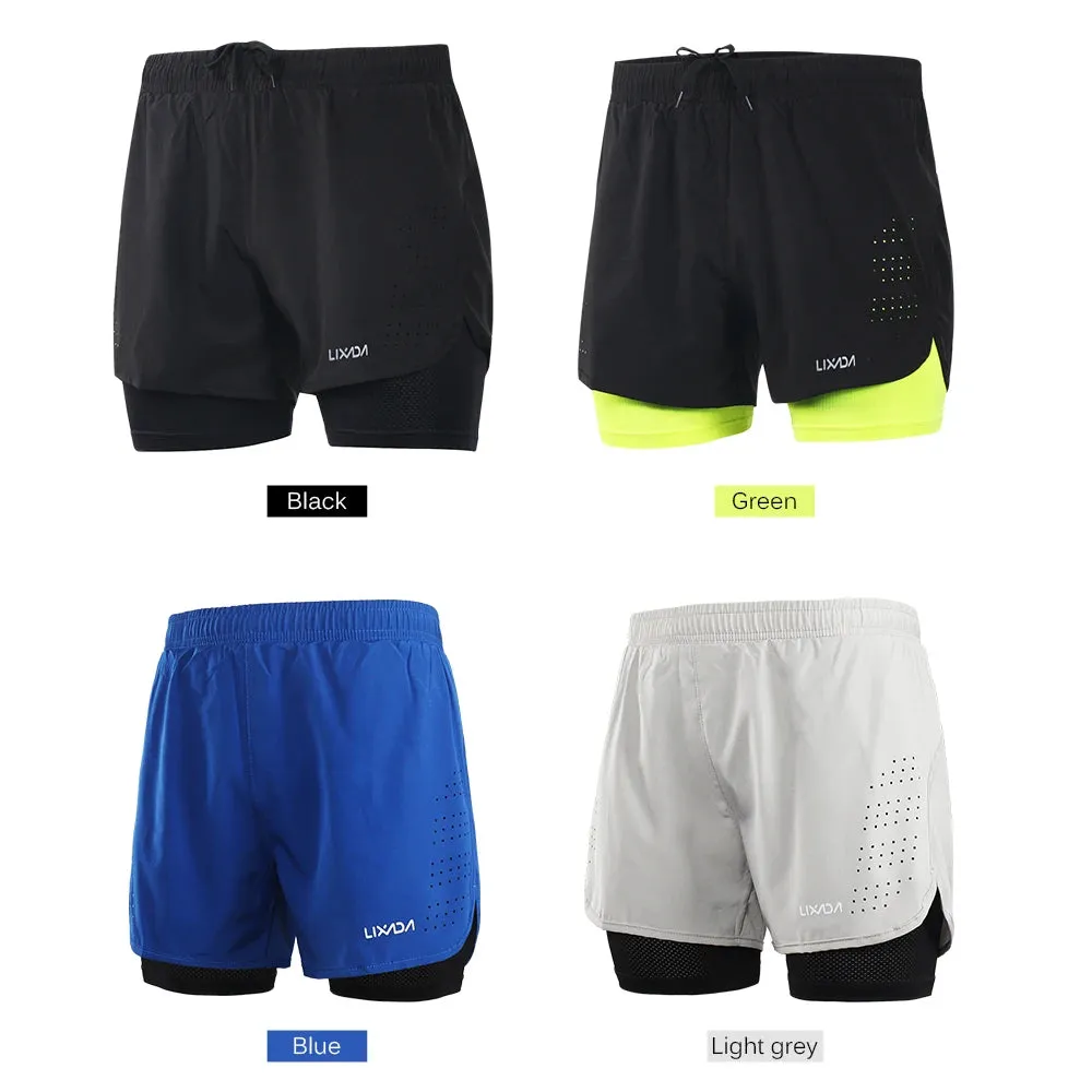 LIXADA Men 2-in-1 Running Shorts Quick Drying Breathable Gym Sports Shorts Training Exercise Jogging Cycling Shorts Longer Liner