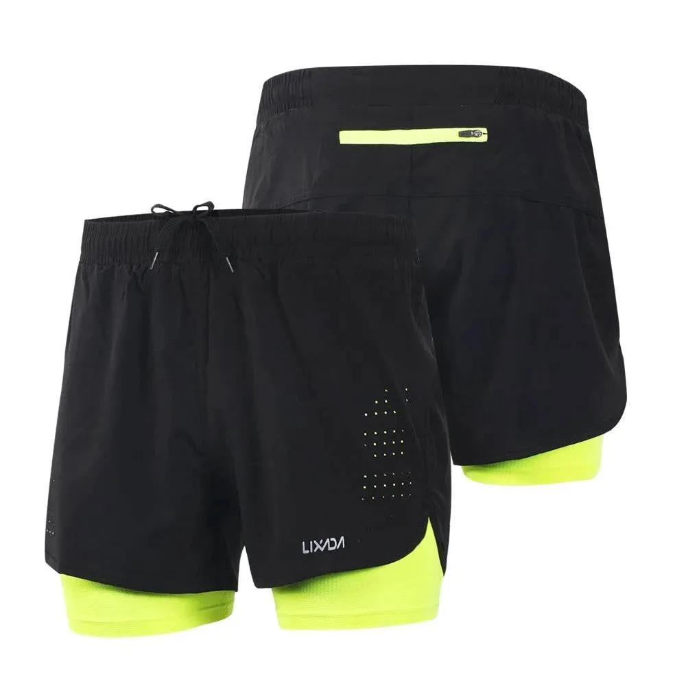 LIXADA Men 2-in-1 Running Shorts Quick Drying Breathable Gym Sports Shorts Training Exercise Jogging Cycling Shorts Longer Liner