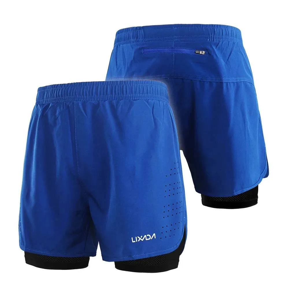 LIXADA Men 2-in-1 Running Shorts Quick Drying Breathable Gym Sports Shorts Training Exercise Jogging Cycling Shorts Longer Liner