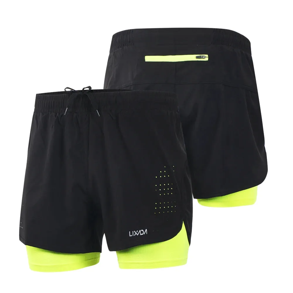 LIXADA Men 2-in-1 Running Shorts Quick Drying Breathable Gym Sports Shorts Training Exercise Jogging Cycling Shorts Longer Liner
