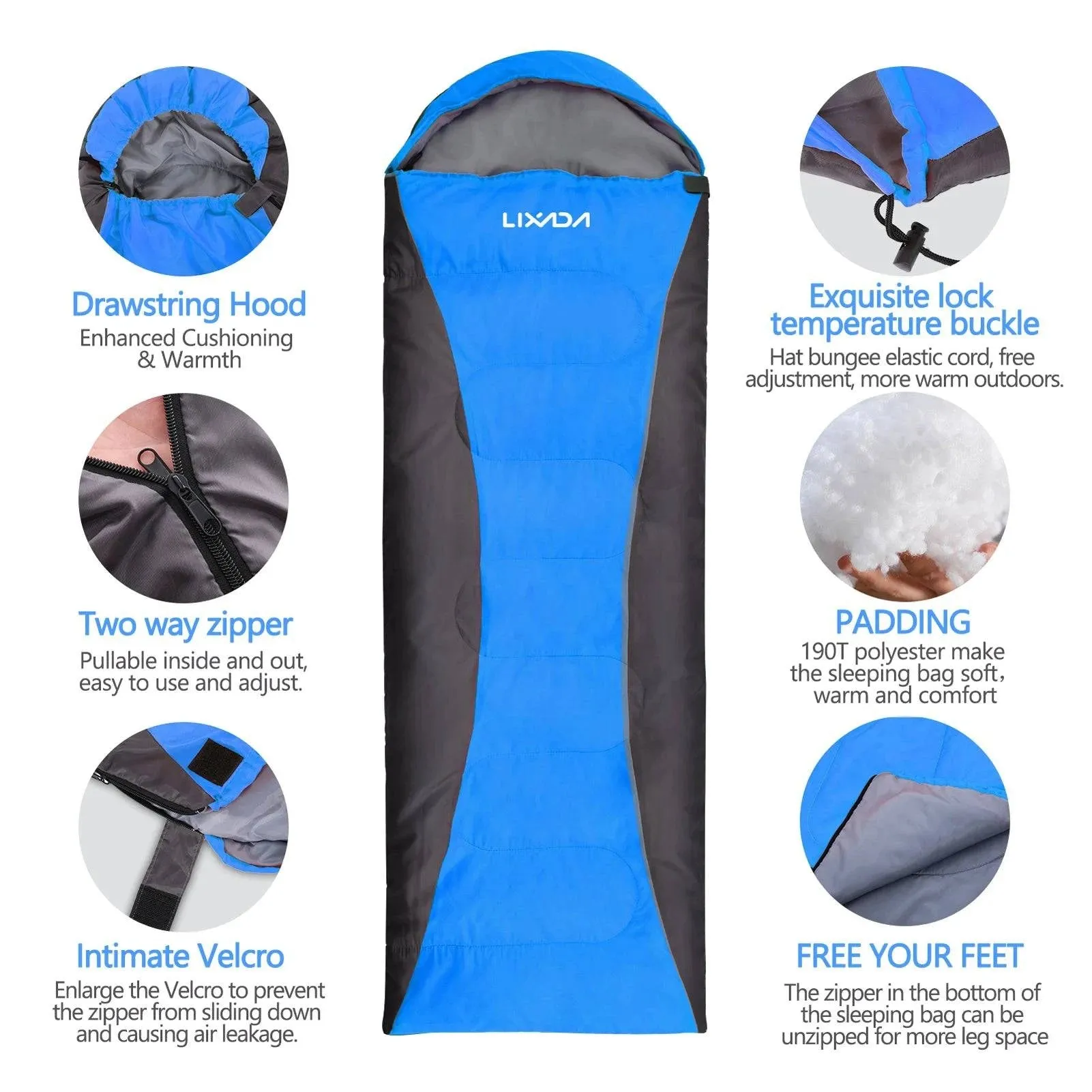 Lixada Sleeping Bag 4-Season Camping Warm Sleeping Bag Waterproof with Storage Bag for All Season Hiking Outdoor Adventure
