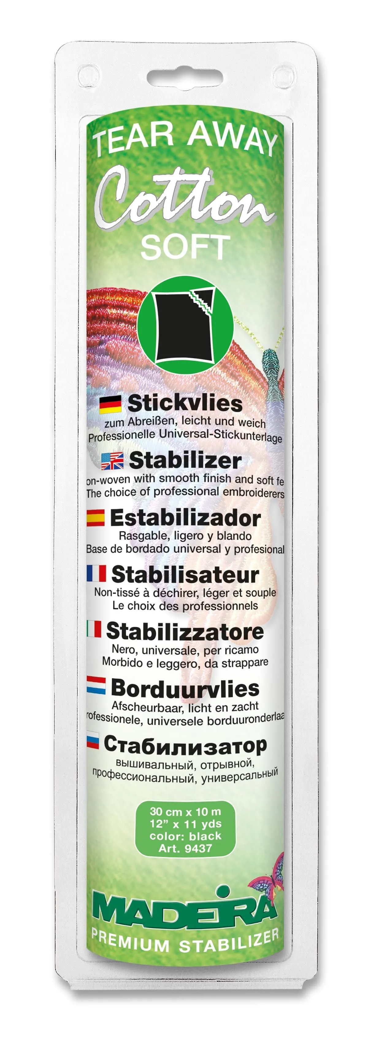 Madeira  9437 | Cotton Soft | Light | Tear Away | Black | Rolls | 1.47 oz.
