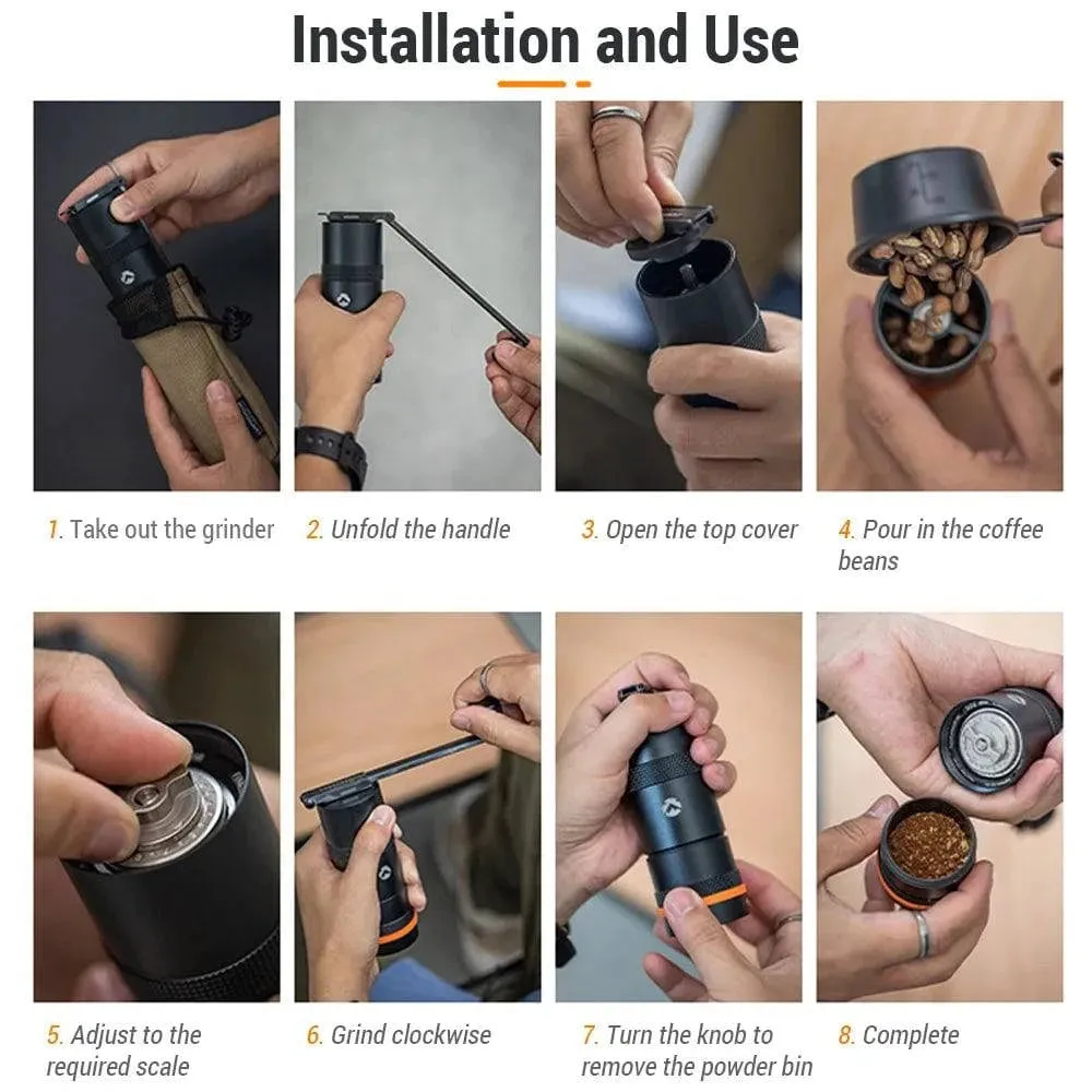 Manual Coffee Grinder Stainless Steel Conical Burr Coffee Grinder with Folding Handle for Camping