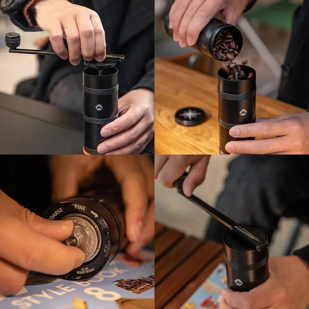 Manual Coffee Grinder Stainless Steel Conical Burr Coffee Grinder with Folding Handle for Camping