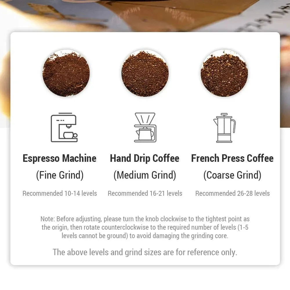 Manual Coffee Grinder Stainless Steel Conical Burr Coffee Grinder with Folding Handle for Camping