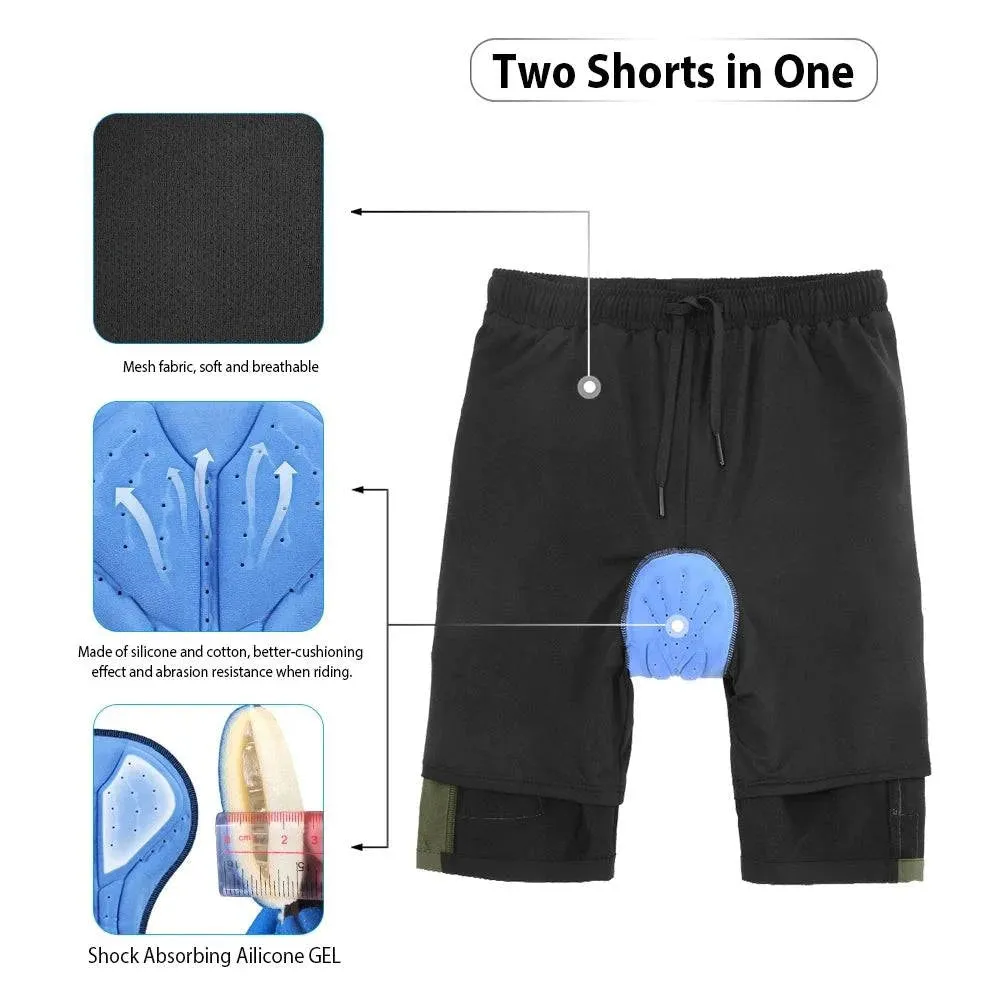 Men 3D Padded Mountain Bike Cycling Shorts Breathable Loose-Fit Outdoor Sports MTB Cycling Running Shorts