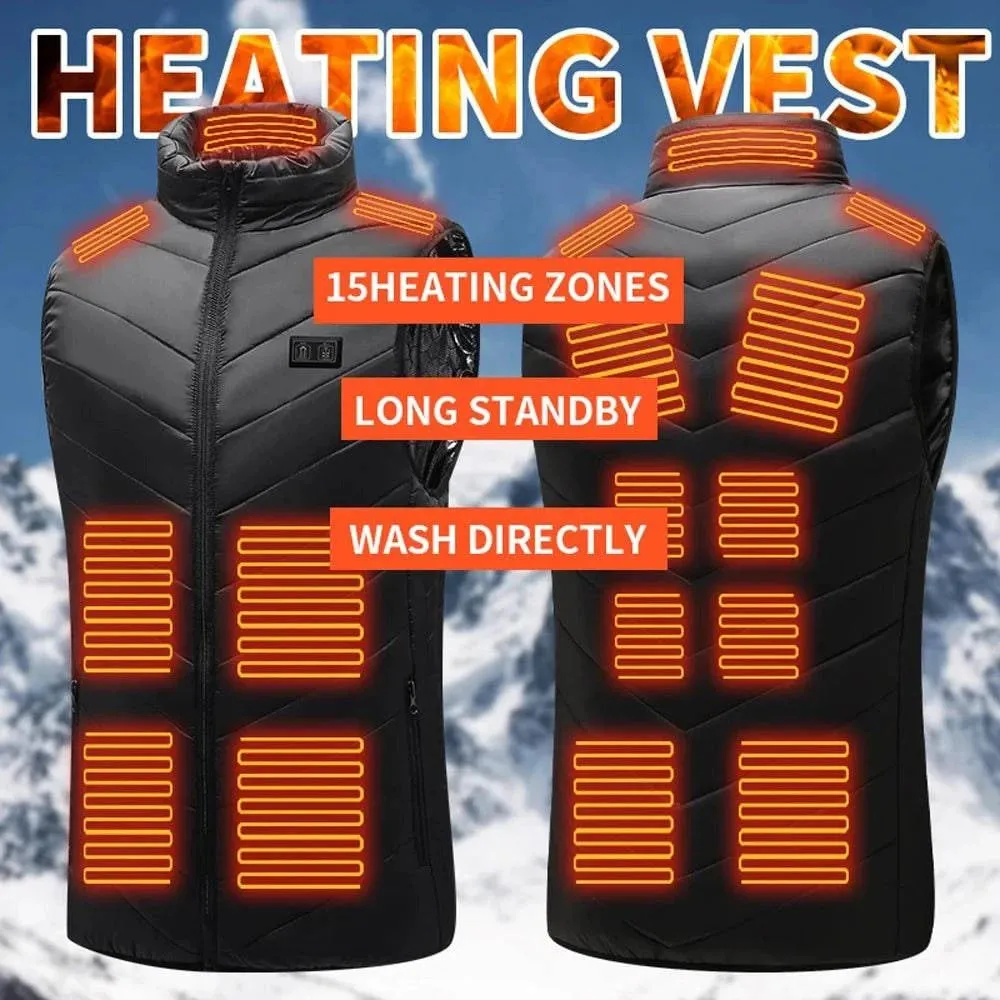 Men Women HeatIng Jacket Heated Vest 15-Zone Winter Electric Thermal Vest Washable Winter Jacket Clothes with 3 Heating Levels