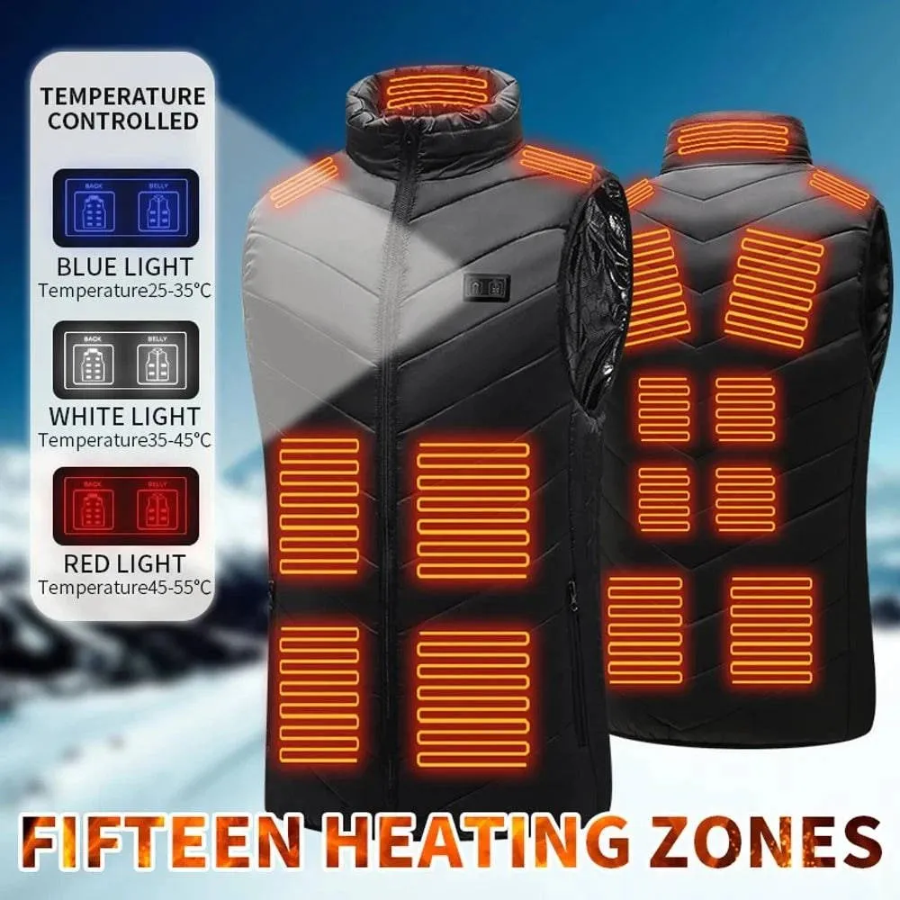 Men Women HeatIng Jacket Heated Vest 15-Zone Winter Electric Thermal Vest Washable Winter Jacket Clothes with 3 Heating Levels