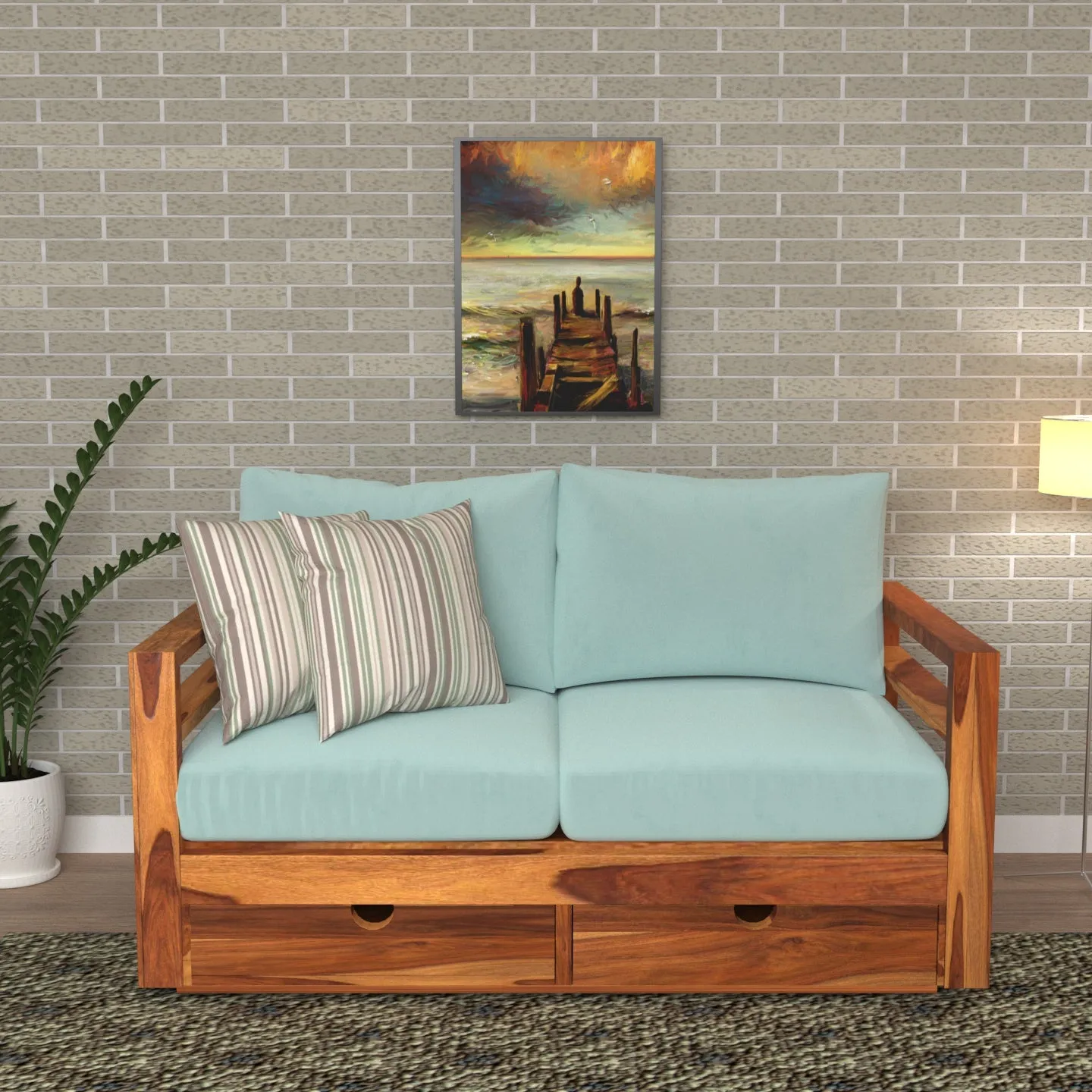 Metallic Blue Premium 2 Seater Sofa with Storage