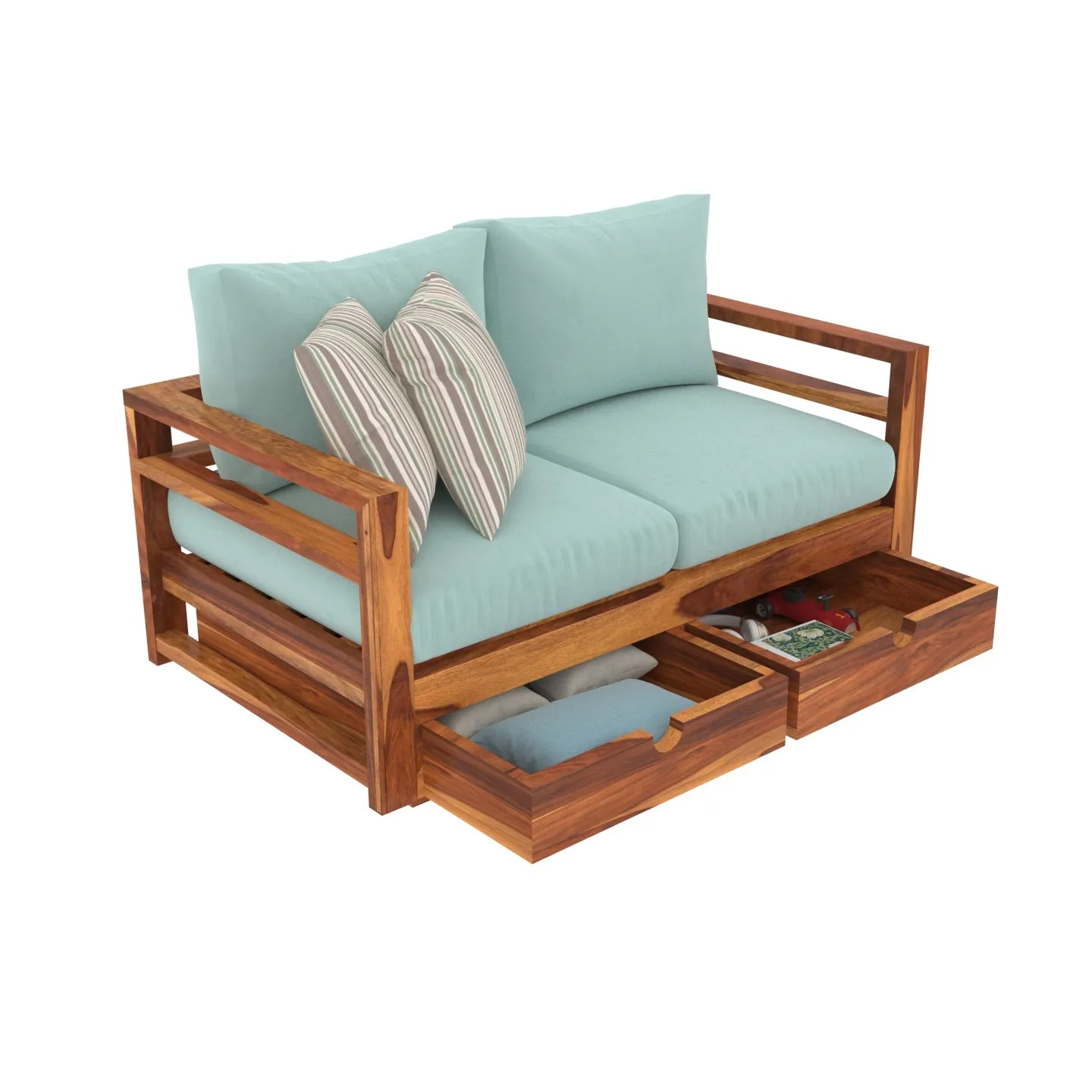 Metallic Blue Premium 2 Seater Sofa with Storage