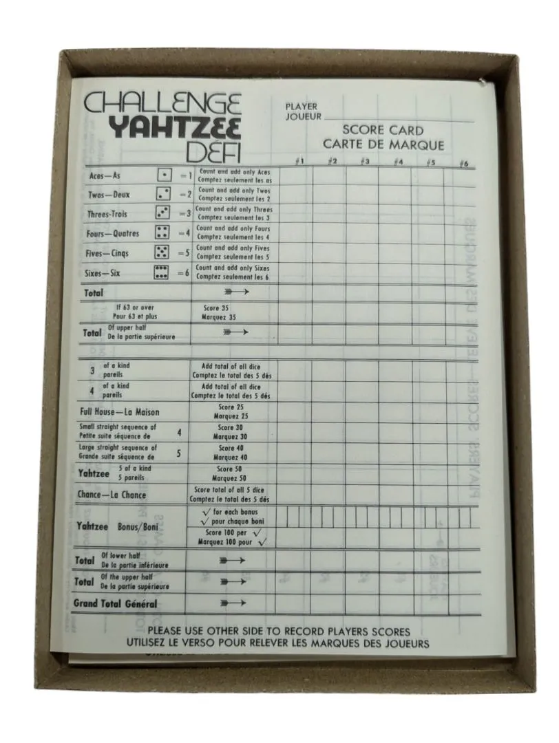 Milton Bradley Challenge Yahtzee Score Cards
