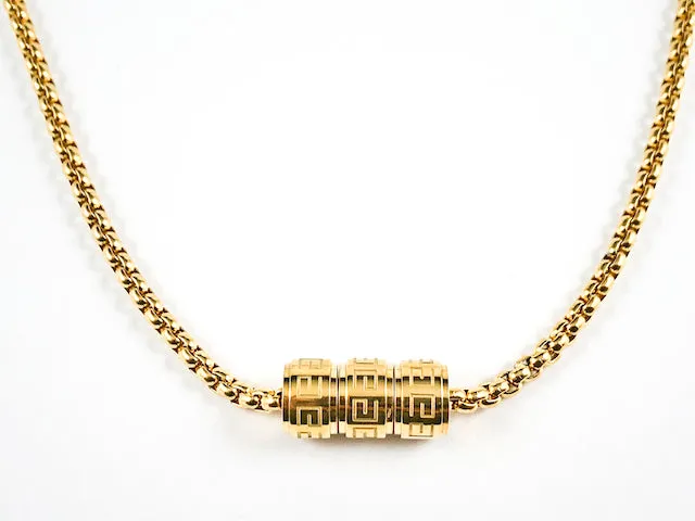Modern 3 Wheel Slide Greek Design Gold Plated Steel Necklace