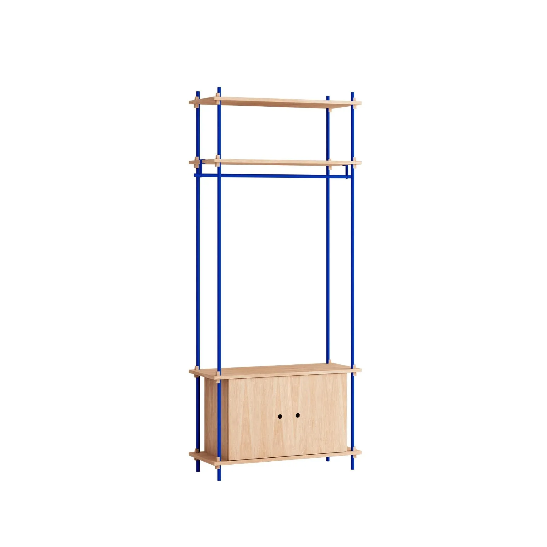 MOEBE single shelving system with cabinet and clothes rail