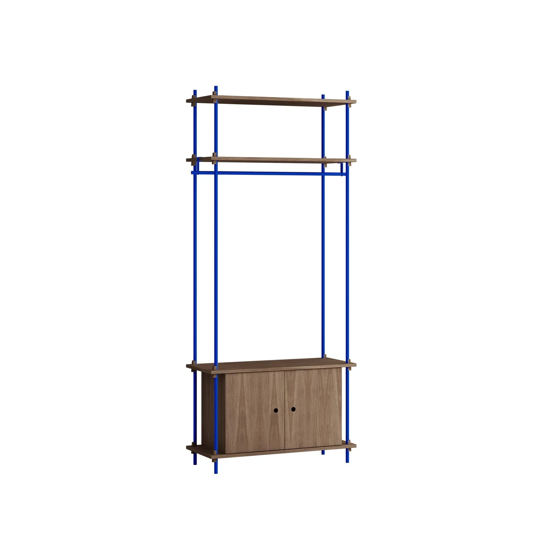 MOEBE single shelving system with cabinet and clothes rail