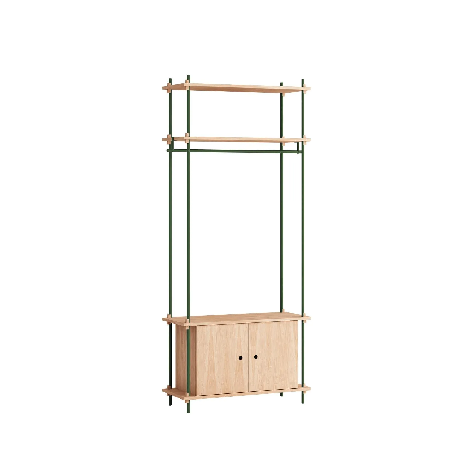 MOEBE single shelving system with cabinet and clothes rail