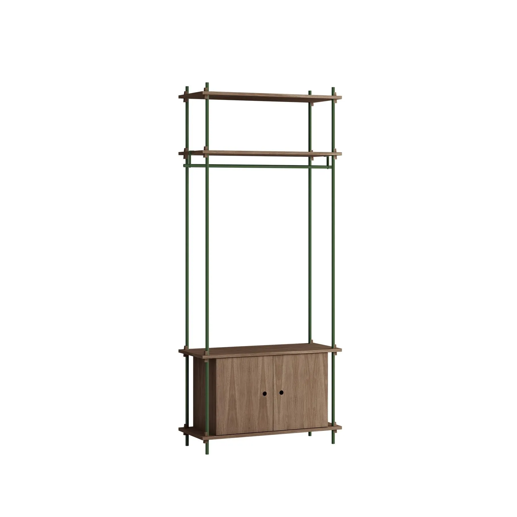 MOEBE single shelving system with cabinet and clothes rail