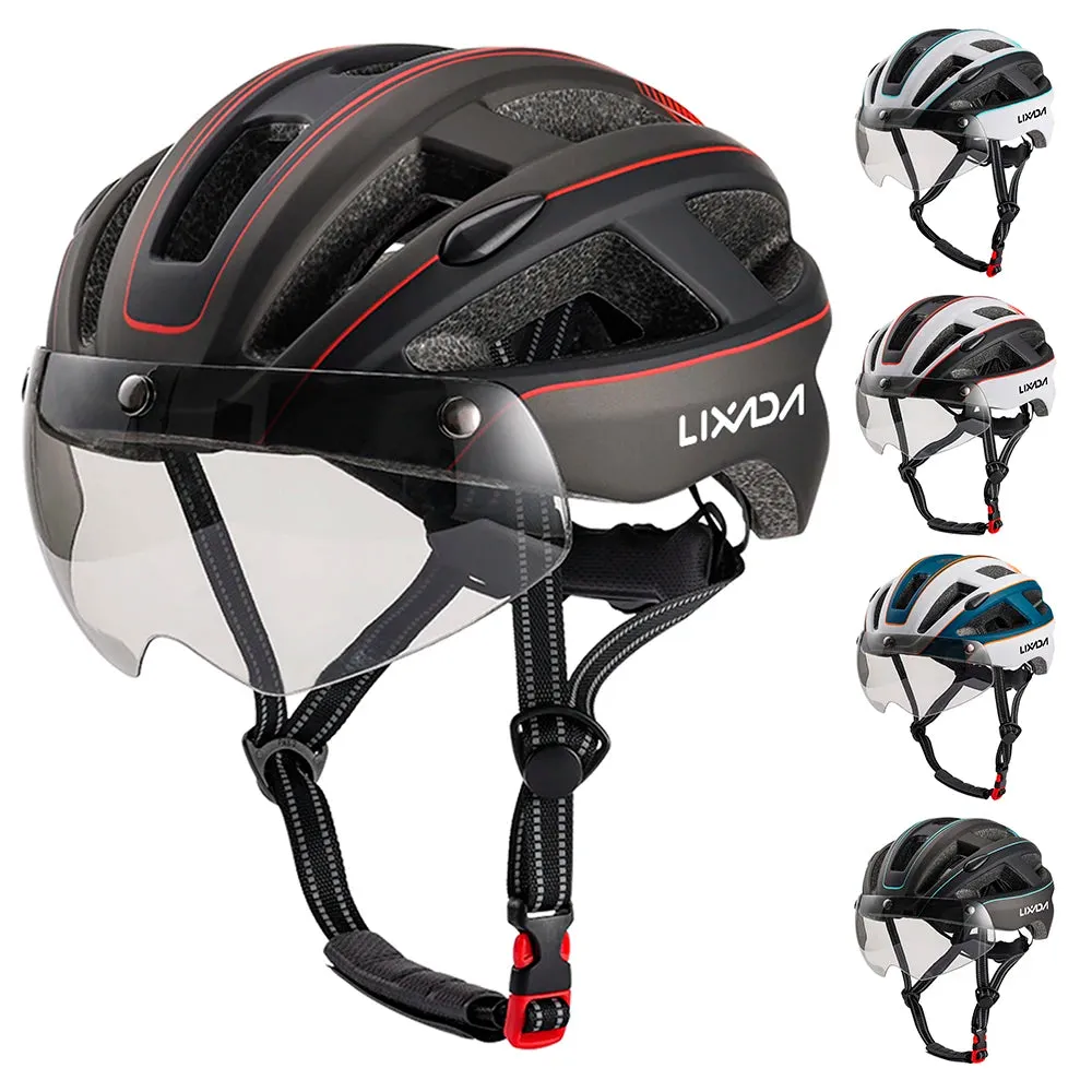 Mountain Bike Helmet One-piece Structure Cycling Helmets with Detachable Magnetic Goggles and USB Rechargeable Rear Light