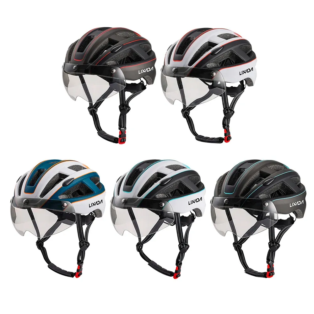 Mountain Bike Helmet One-piece Structure Cycling Helmets with Detachable Magnetic Goggles and USB Rechargeable Rear Light