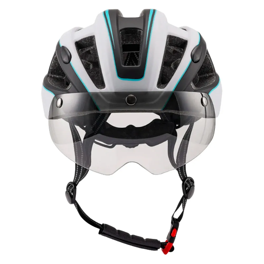 Mountain Bike Helmet One-piece Structure Cycling Helmets with Detachable Magnetic Goggles and USB Rechargeable Rear Light