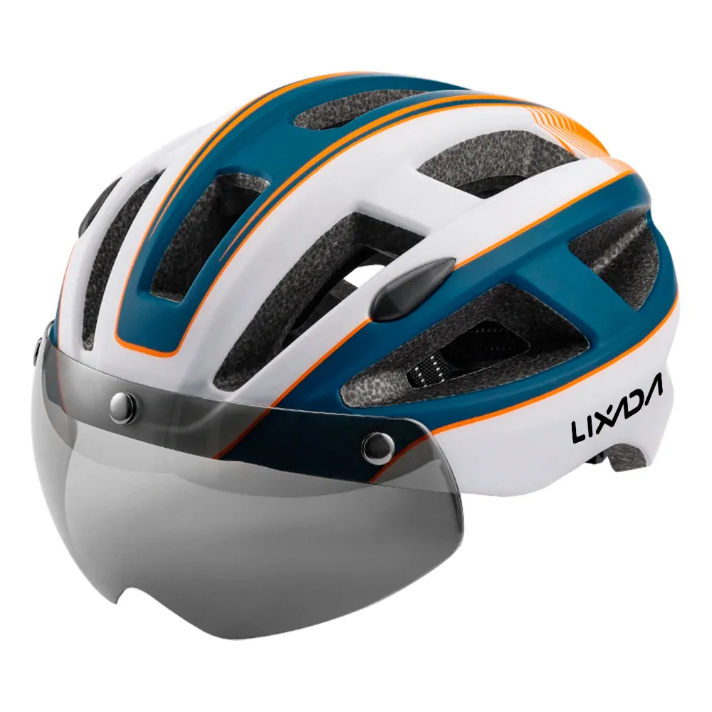 Mountain Bike Helmet One-piece Structure Cycling Helmets with Detachable Magnetic Goggles and USB Rechargeable Rear Light