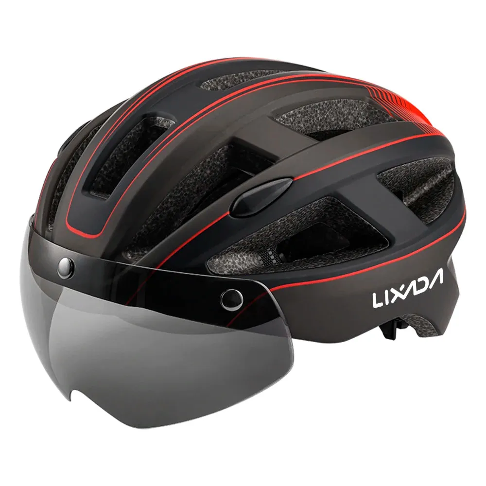 Mountain Bike Helmet One-piece Structure Cycling Helmets with Detachable Magnetic Goggles and USB Rechargeable Rear Light