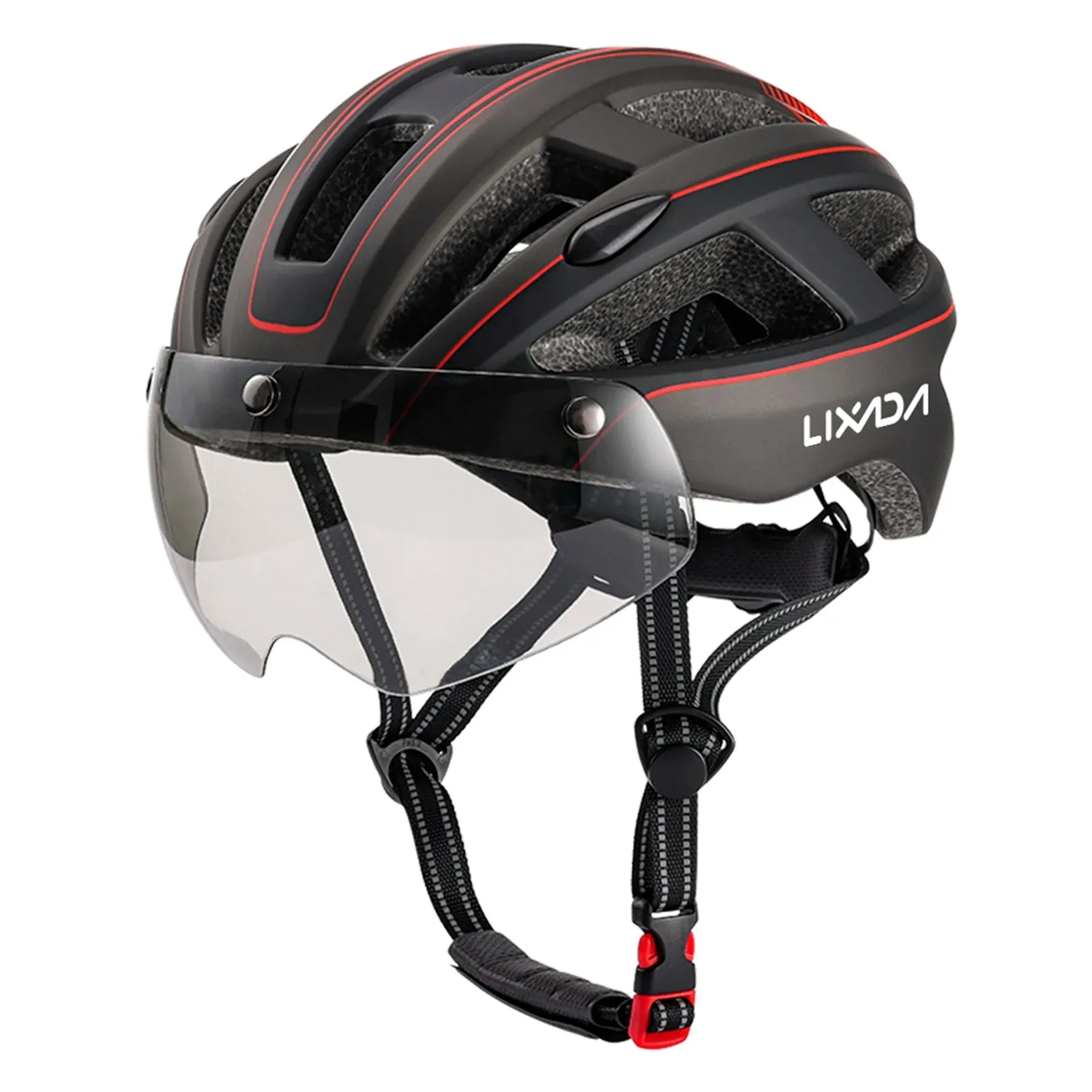 Mountain Bike Helmet One-piece Structure Cycling Helmets with Detachable Magnetic Goggles and USB Rechargeable Rear Light