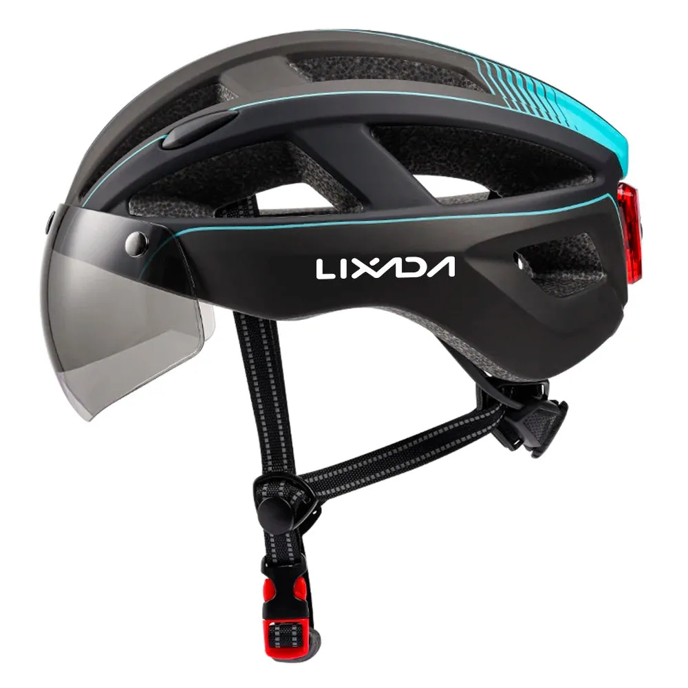 Mountain Bike Helmet One-piece Structure Cycling Helmets with Detachable Magnetic Goggles and USB Rechargeable Rear Light