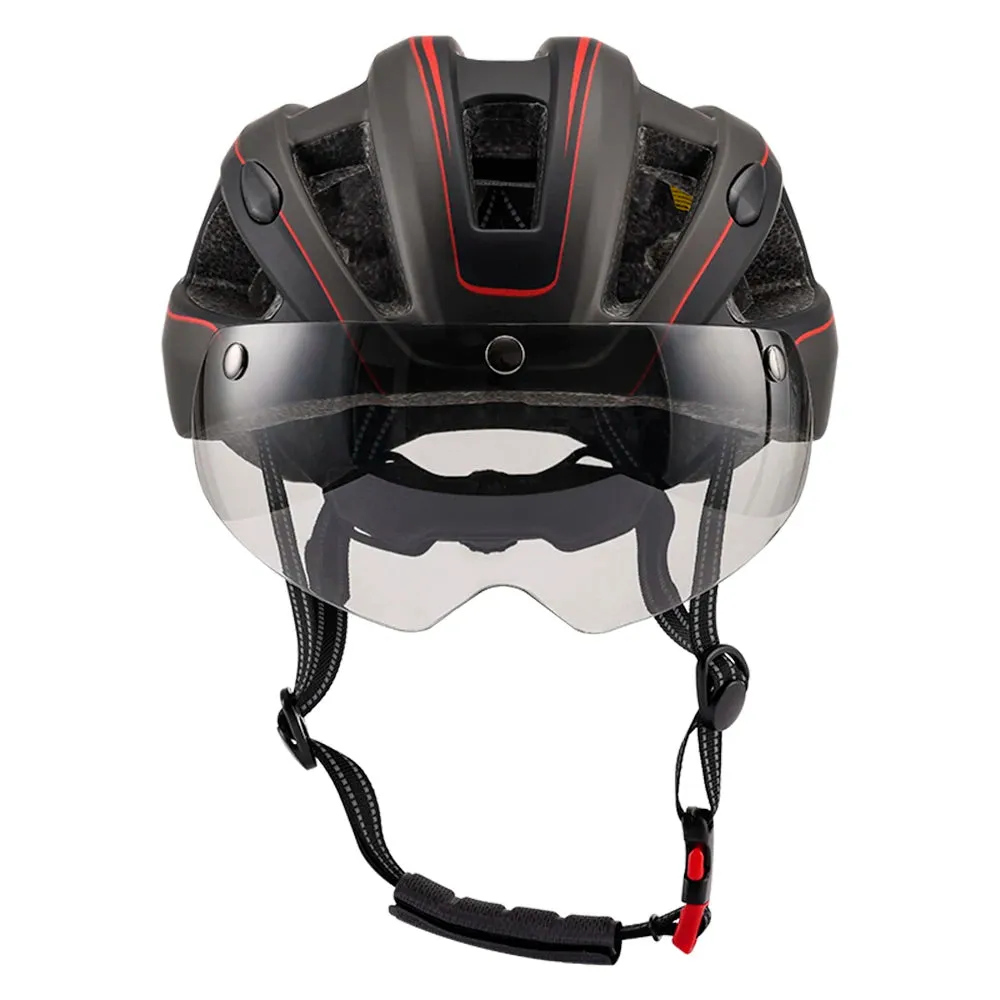 Mountain Bike Helmet One-piece Structure Cycling Helmets with Detachable Magnetic Goggles and USB Rechargeable Rear Light