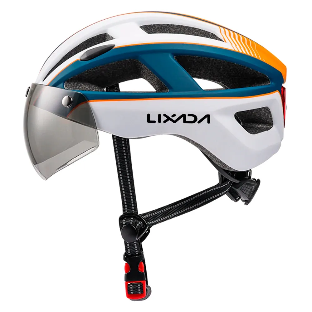 Mountain Bike Helmet One-piece Structure Cycling Helmets with Detachable Magnetic Goggles and USB Rechargeable Rear Light