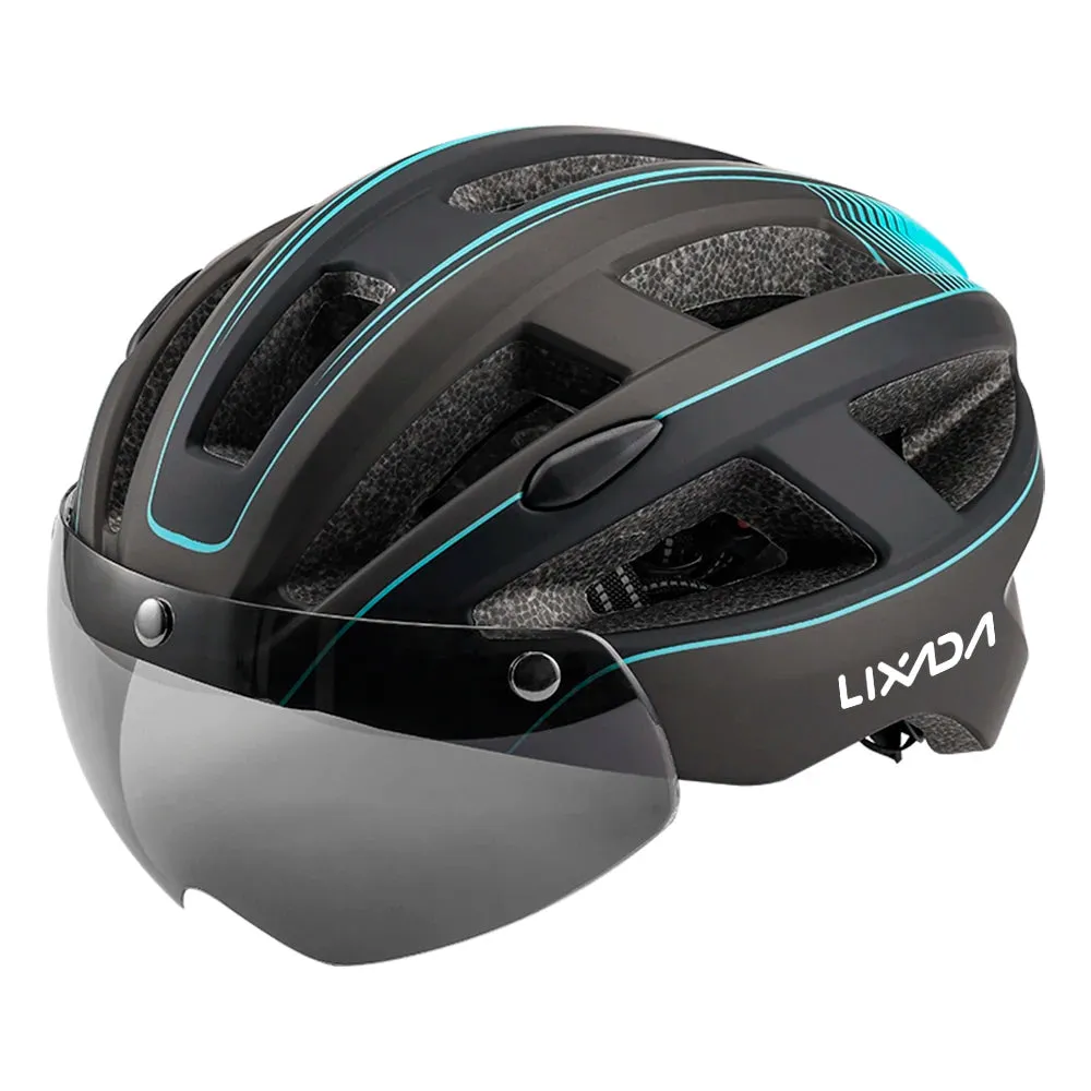 Mountain Bike Helmet One-piece Structure Cycling Helmets with Detachable Magnetic Goggles and USB Rechargeable Rear Light