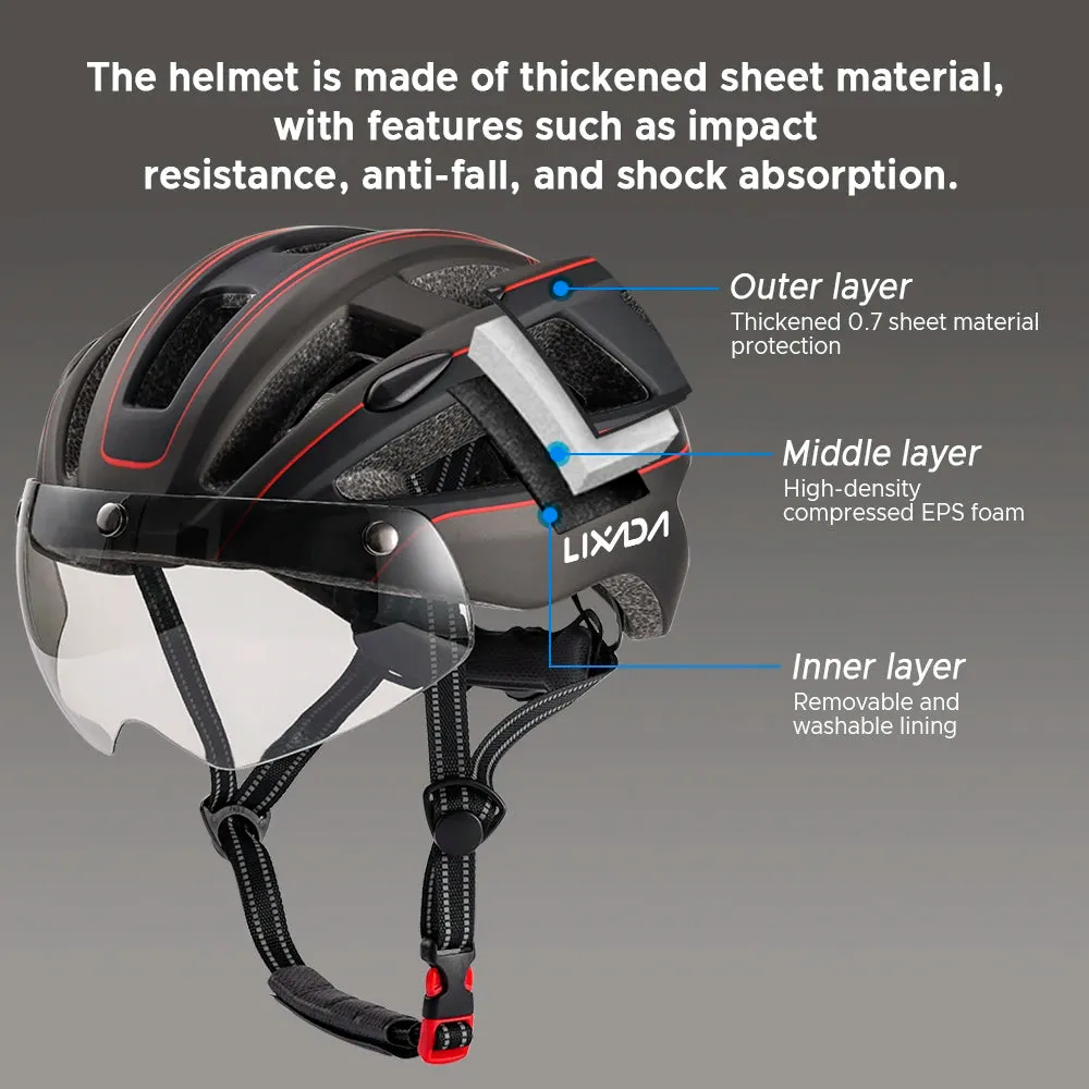 Mountain Bike Helmet One-piece Structure Cycling Helmets with Detachable Magnetic Goggles and USB Rechargeable Rear Light