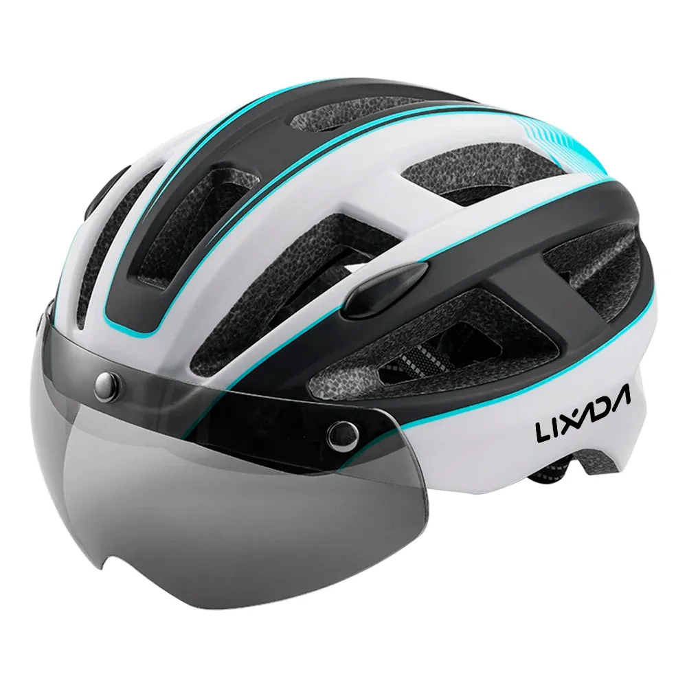 Mountain Bike Helmet One-piece Structure Cycling Helmets with Detachable Magnetic Goggles and USB Rechargeable Rear Light