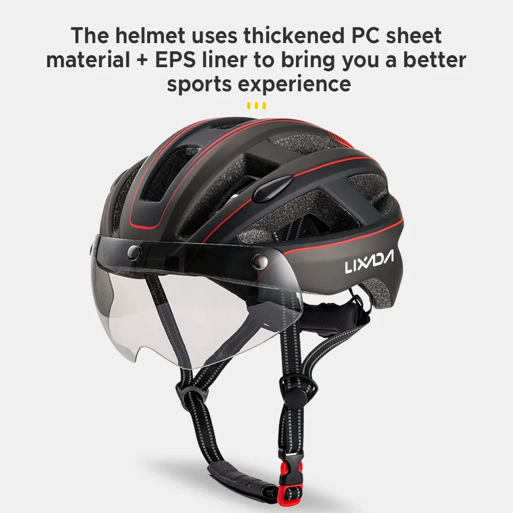 Mountain Bike Helmet One-piece Structure Cycling Helmets with Detachable Magnetic Goggles and USB Rechargeable Rear Light