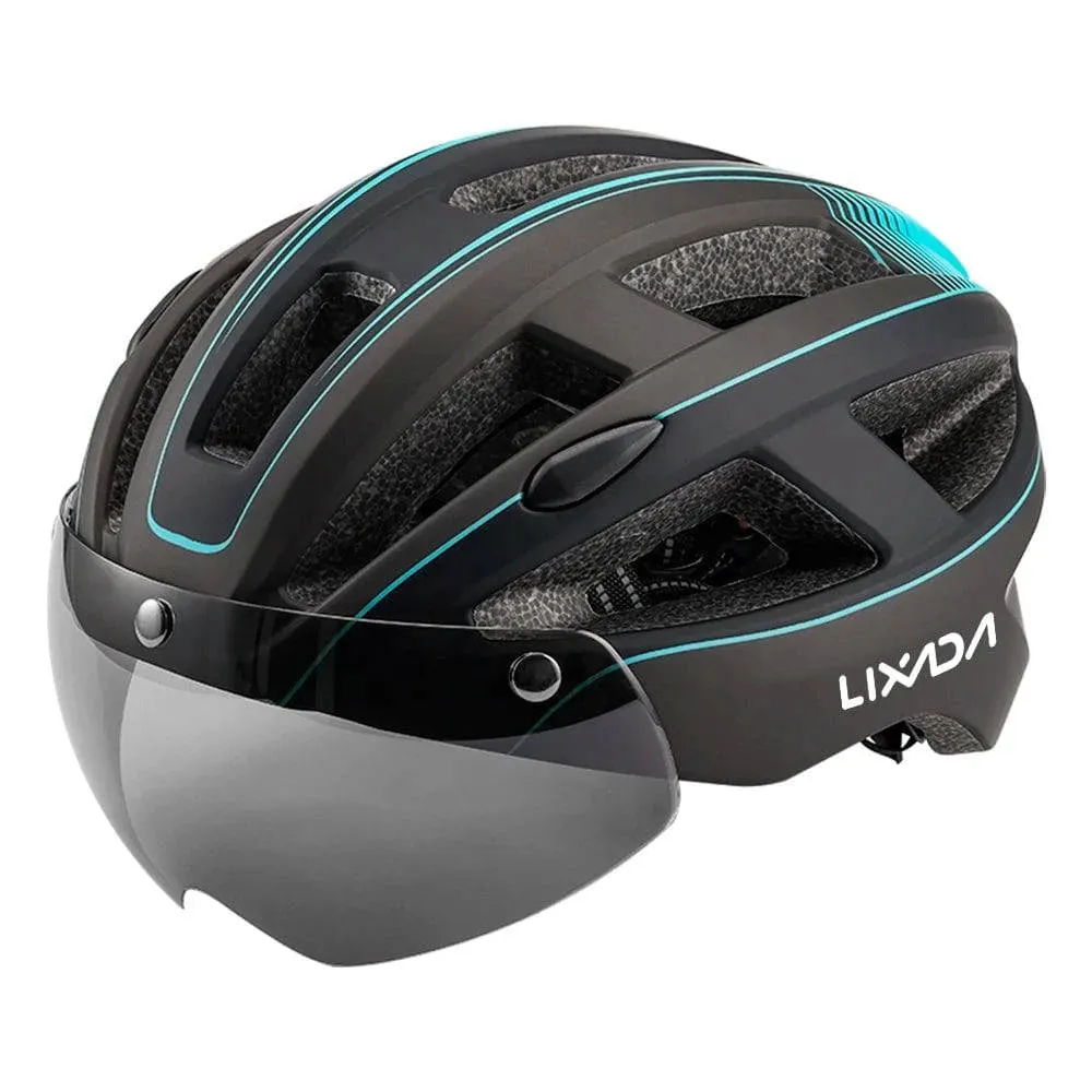 Mountain Bike Helmet One-piece Structure Cycling Helmets with Detachable Magnetic Goggles and USB Rechargeable Rear Light