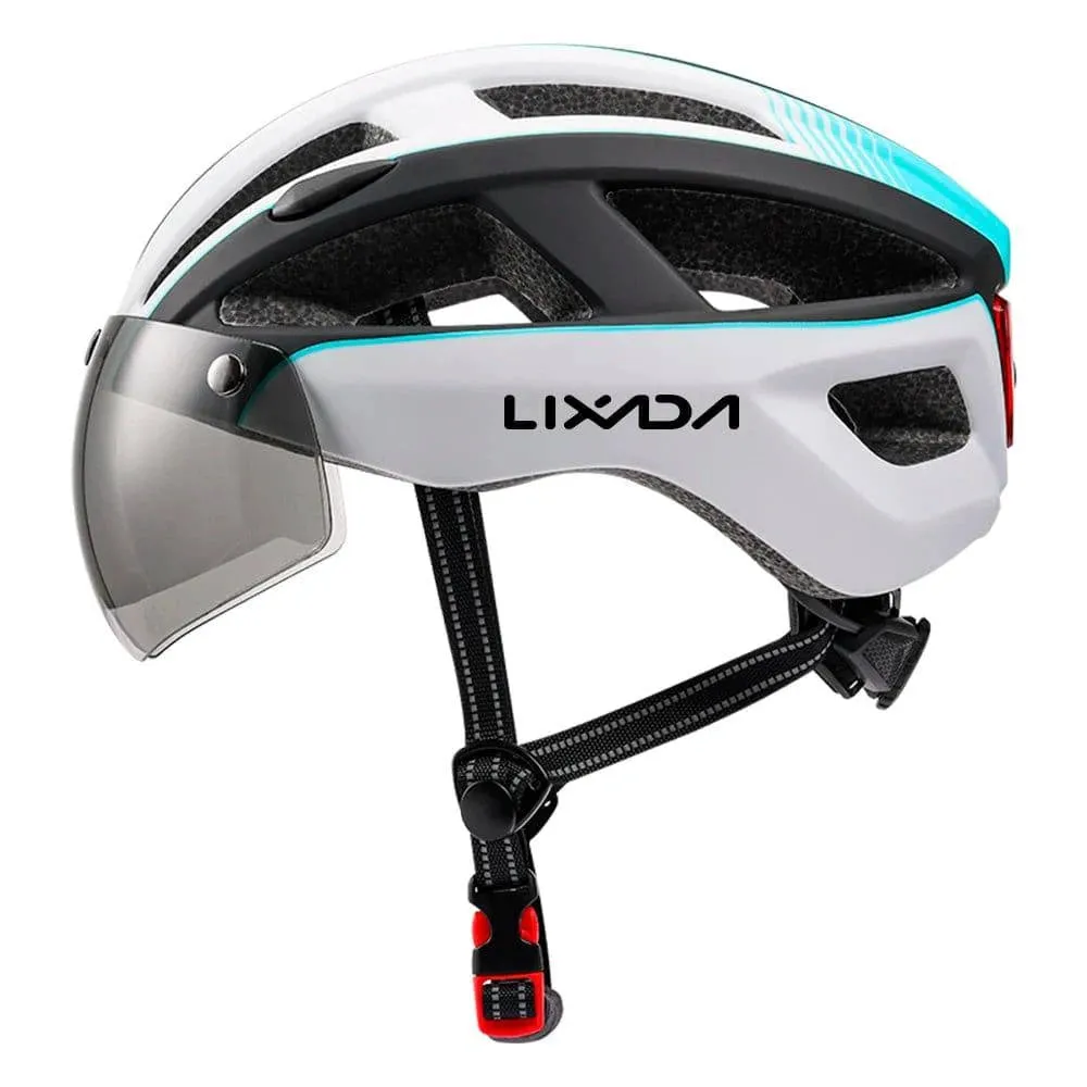 Mountain Bike Helmet One-piece Structure Cycling Helmets with Detachable Magnetic Goggles and USB Rechargeable Rear Light