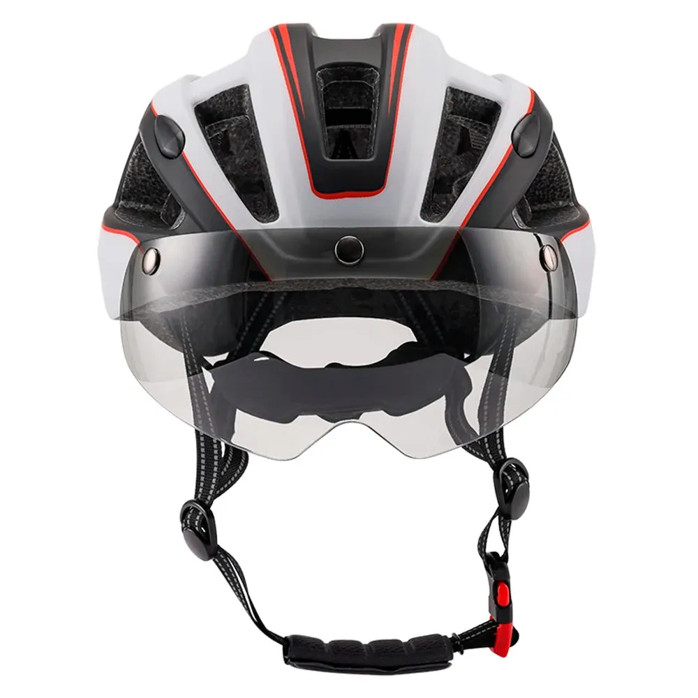 Mountain Bike Helmet One-piece Structure Cycling Helmets with Detachable Magnetic Goggles and USB Rechargeable Rear Light