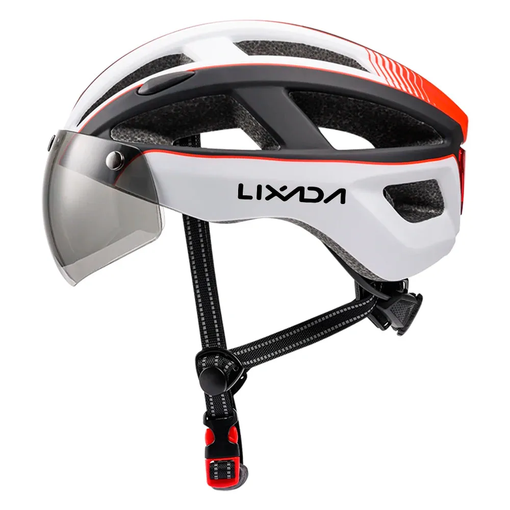 Mountain Bike Helmet One-piece Structure Cycling Helmets with Detachable Magnetic Goggles and USB Rechargeable Rear Light